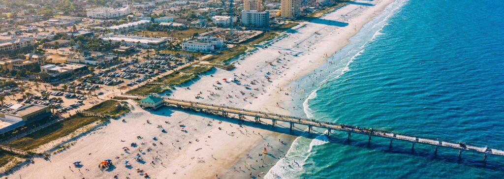 Aerial view of Jacksonville Beach Florida, which is in the First Coast
